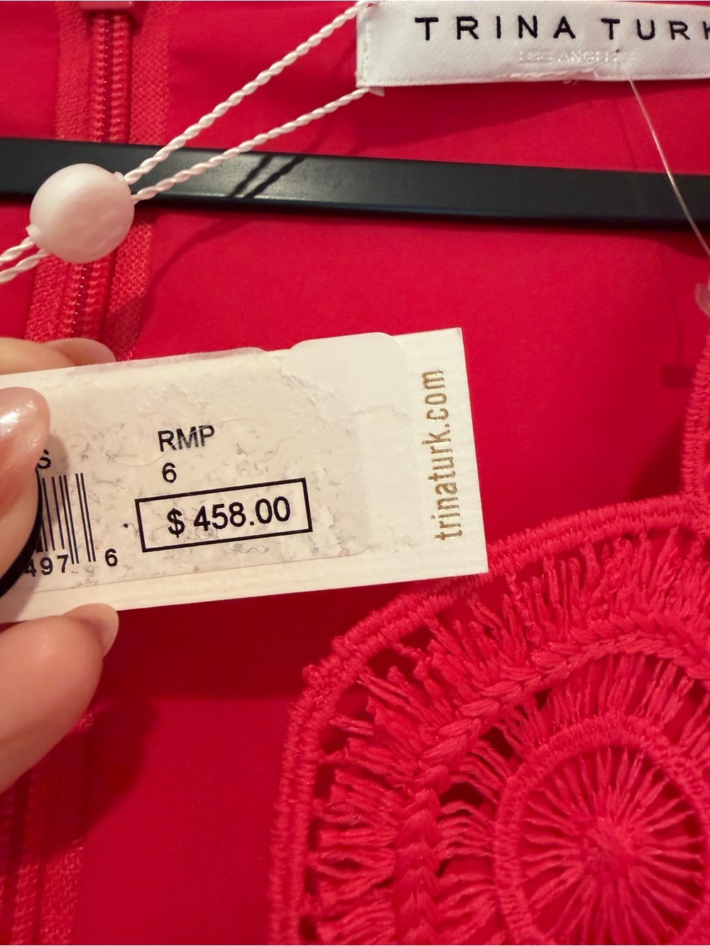 Trina Turk Coral Crochet Lace Maxi Robe - Picture 7 of 11